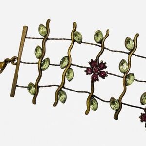 Estate Purple Green Rhinestone Flower Vine Gold Tone Link Bracelet